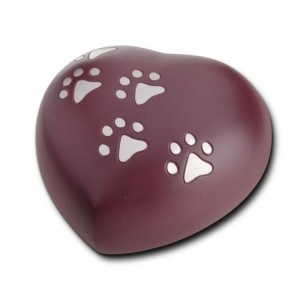Keepsake Heart 0.4 Litres (Cranberry with Silver Pawprints)